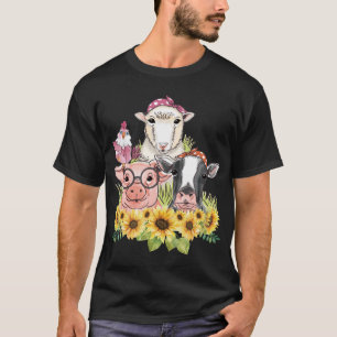 Zonnebloemlandbouwhuisdieren Koe kippen T-shirt