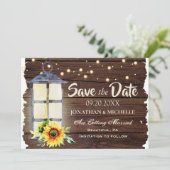 Zonnebloemlastlantaarn Rustisch hout Save The Date (Staand voorkant)