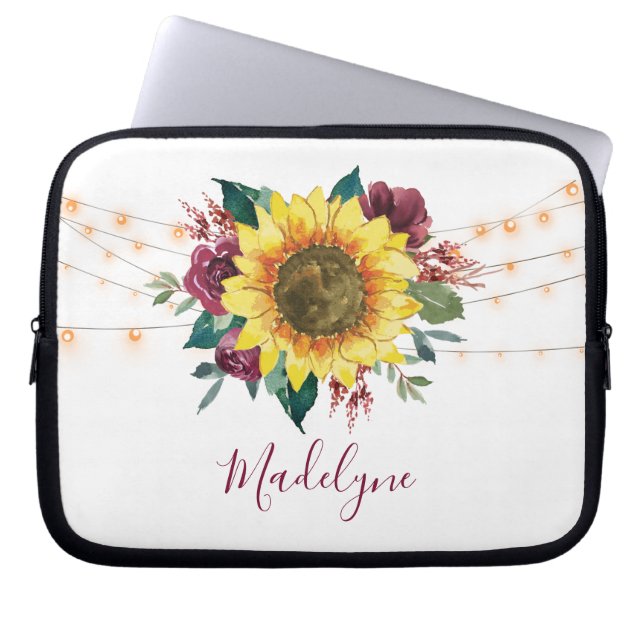 Zonnebloemlichten Bloemen Waterverf Laptop Sleeve (Voorkant)