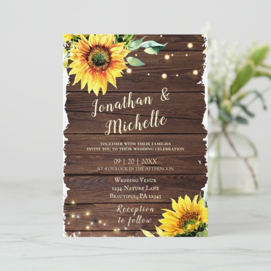 Zonnebloemlichten op Rustieke Houten Christelijke  Kaart (Staand voorkant)