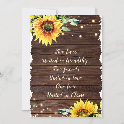 Zonnebloemlichten op Rustieke Houten Christelijke  Kaart (Achterkant)