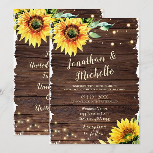 Zonnebloemlichten op Rustieke Houten Christelijke  Kaart (Voorkant / Achterkant)