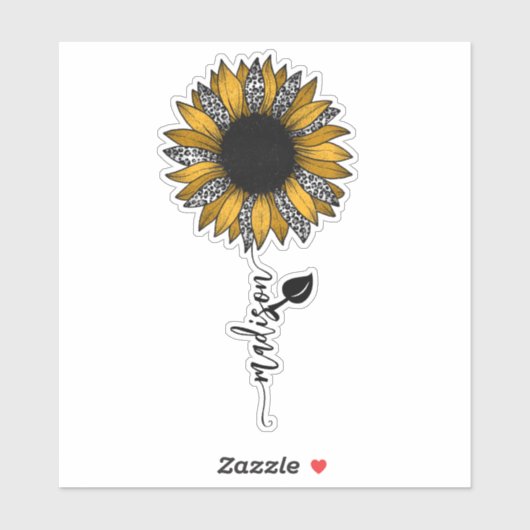Zonnebloemluipaard Handgeschreven naam Sticker (Vel)