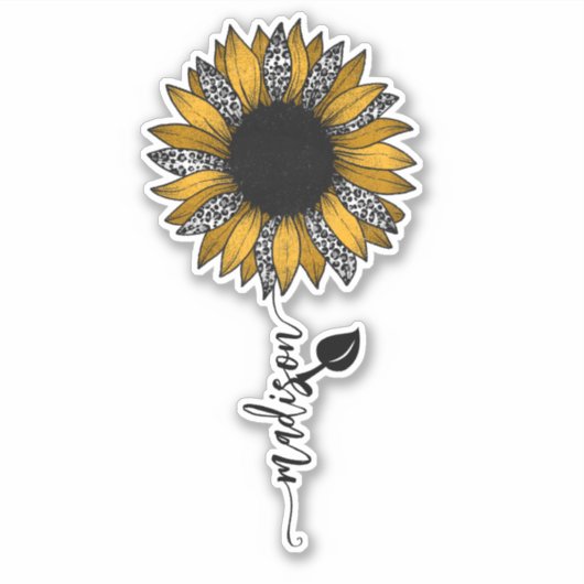 Zonnebloemluipaard Handgeschreven naam Sticker (Voorkant)