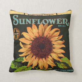 Zonnebloemmerk en Sinaasappel-etiket op vruchten Kussen