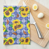 Zonnebloemmonarch Butterflies Blue Gingham Patroon Theedoek (Quarter Fold)