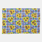 Zonnebloemmonarch Butterflies Blue Gingham Patroon Theedoek (Horizontaal)