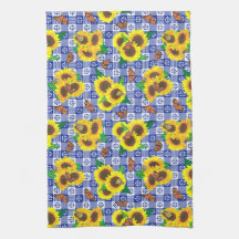 Zonnebloemmonarch Butterflies Blue Gingham Patroon