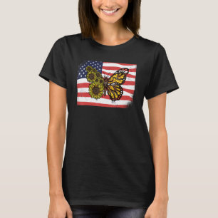 Zonnebloemmonarch Butterflies Patriotic American F T-shirt