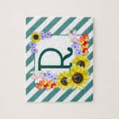 Zonnebloemmonogram Blauwgroen strepen Legpuzzel (Verticaal)