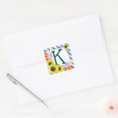Zonnebloemmonogram Blauwgroen strepen Vierkante Sticker (Envelop)