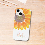Zonnebloemmonogram Case-Mate iPhone 14 Hoesje<br><div class="desc">Deze florale iPhone-hoes is versierd met een zonnebloem met een gele waterverf en een monogram in stijlvolle typografie. Gemakkelijk aan te passen. Originele Waterverf © Michele Davies.</div>