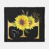 Zonnebloemmonogram Letter E Floral Letter E Gift Fleece Deken (Voorkant (Horizontaal))