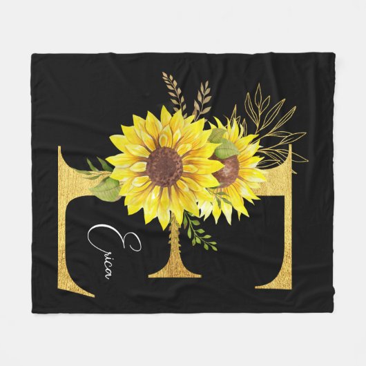 Zonnebloemmonogram Letter E Floral Letter E Gift Fleece Deken (Voorkant (Horizontaal))
