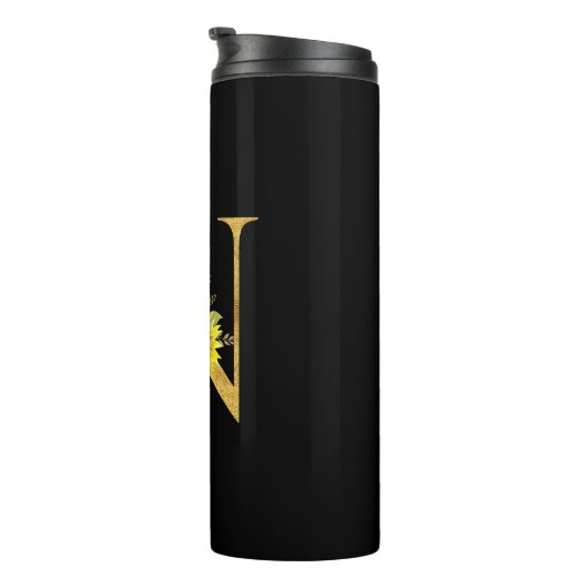 Zonnebloemmonogram Letter N Floral Letter N Gift Thermosbeker (Geroteerd rechts)