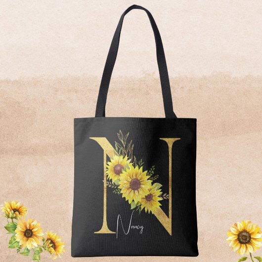 Zonnebloemmonogram Letter N Floral Letter N Gift Tote Bag