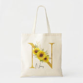Zonnebloemmonogram Letter N Floral Letter N Tote Bag (Voorkant)