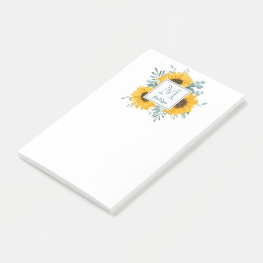 Zonnebloemmonogram Naam Gepersonaliseerde Floral Post-it® Notes (Schuin)