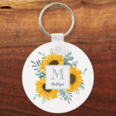 Zonnebloemmonogram Naam Gepersonaliseerde Floral Sleutelhanger (Voorkant)