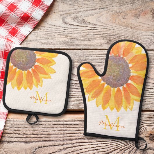 Zonnebloemmonogram Ovenwant & Pannenlap Set