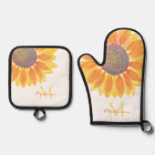 Zonnebloemmonogram Ovenwant & Pannenlap Set (Voorkant)