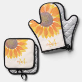 Zonnebloemmonogram Ovenwant & Pannenlap Set (Voorkant / Achterkant)