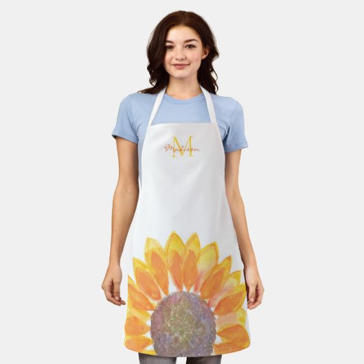 Zonnebloemmonogram Schort (Gedragen)