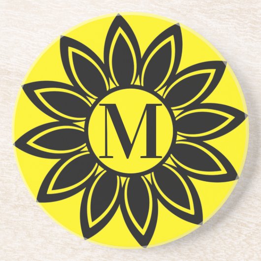 Zonnebloemmonogram zandsteen Onderzetter (Voorkant)
