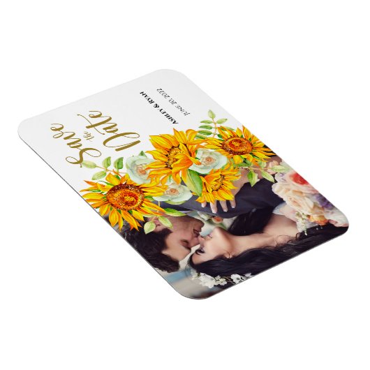Zonnebloemofoto's Weddenschap Save the Date Magnet Magneet (Rechterzijde)