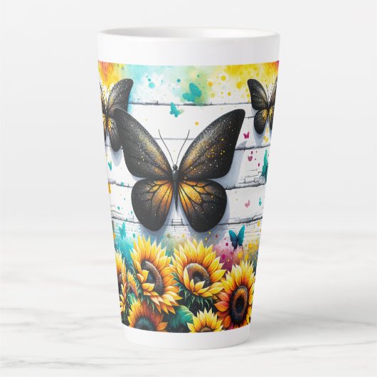 Zonnebloemogenheid Latte Mok (Voorkant)