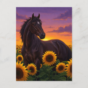 Zonnebloempaard bij zonsondergang Elegante Kunstan Feestdagenkaart