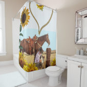 Zonnebloempaard Cowboy douchegordijn (In situ)