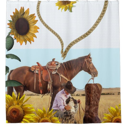Zonnebloempaard Cowboy douchegordijn (Voorkant)