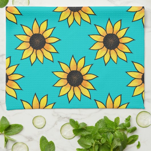 Zonnebloempatroon 4 theedoek (Gevouwen)
