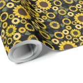 Zonnebloempatroon A01.b Black BG Cadeaupapier (Rol Hoek)
