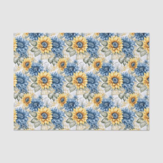 Zonnebloempatroon Blauw en Geel Decoupage Tissuepapier (Voorkant)
