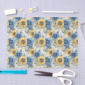 Zonnebloempatroon Blauw en Geel Decoupage Tissuepapier (Craft)
