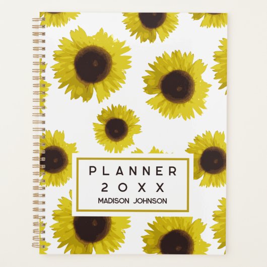 Zonnebloempatroon Bloemrijke Aangepaste Naam 2026 Planner (Voorkant)