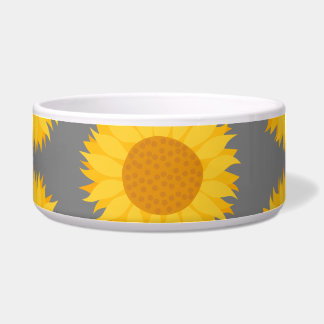 Zonnebloempatroon. Geel en grijs. Voerbakje