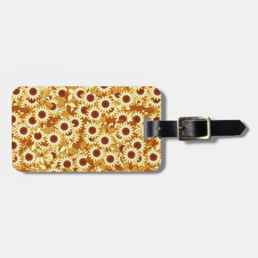 Zonnebloempatroon, goud, geel en bruin bagagelabel (Voorkant horizontaal)