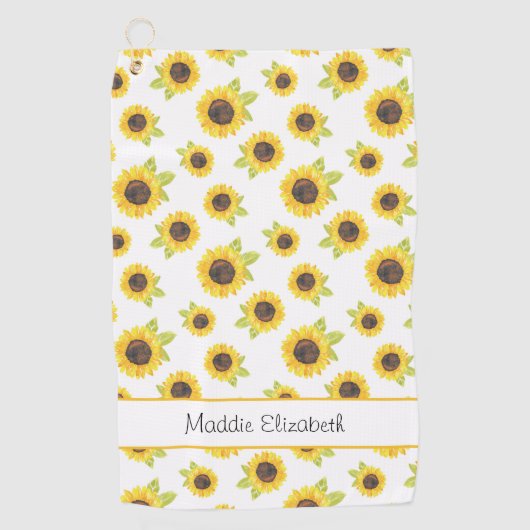 Zonnebloempatroon met handgeschilde Waterverf Golfhanddoek (Voorkant)