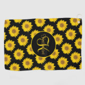 Zonnebloempatroon Monogram Geel en zwart Golfhanddoek (Horizontaal)
