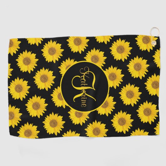 Zonnebloempatroon Monogram Geel en zwart Golfhanddoek (Horizontaal)