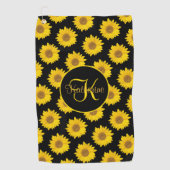 Zonnebloempatroon Monogram Geel en zwart Golfhanddoek (Voorkant)