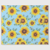 Zonnebloempatroon op blauwe achtergrond cadeaupapier (Vlak)