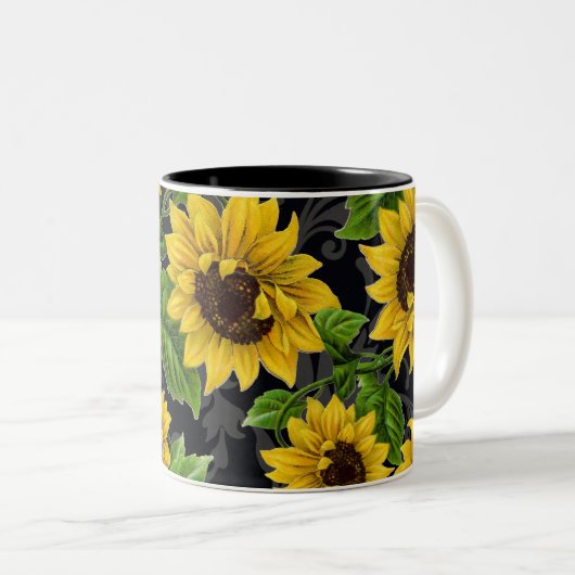 zonnebloempatroon tweekleurige koffiemok (Voorkant rechts)