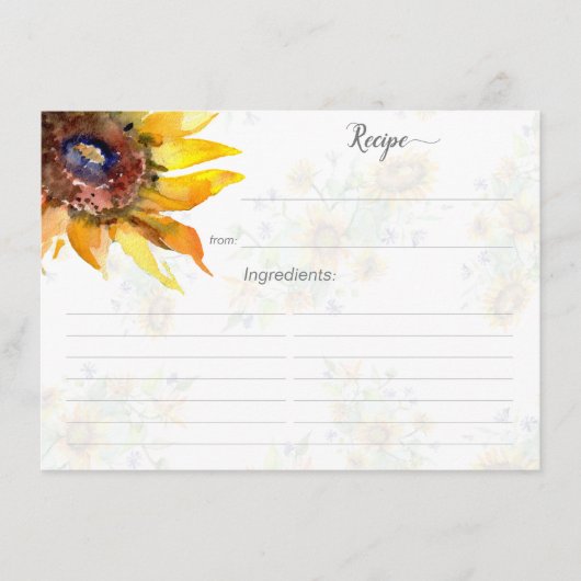 Zonnebloempatroon Vrijgezellenfeest Recept Kaart (Voorkant)