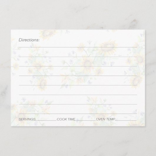 Zonnebloempatroon Vrijgezellenfeest Recept Kaart (Achterkant)