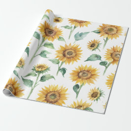 Zonnebloempatroon Waterverf Botanisch Cadeaupapier