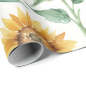 Zonnebloempatroon Waterverf Botanisch Cadeaupapier (Rol Hoek)